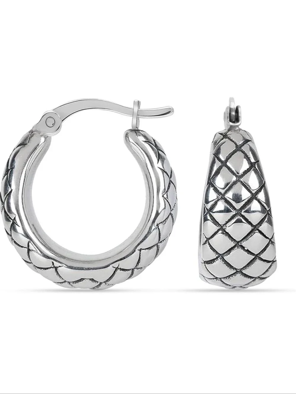 Charmsy NWT 925 Sterling Silver Quilted Thick Hoop Earrings - Brand New ✨